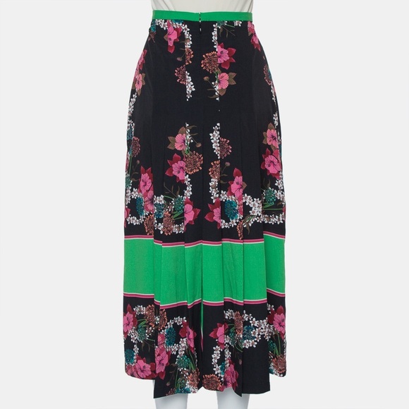 Sandro Pleated Midi Floral Print Black Skirt - Picture 1 of 11